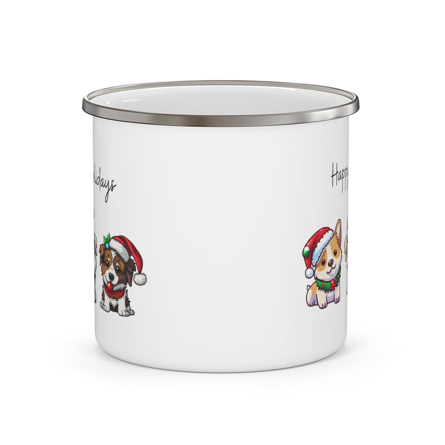 Puppies Happy Holiday Enamel Camping Mug