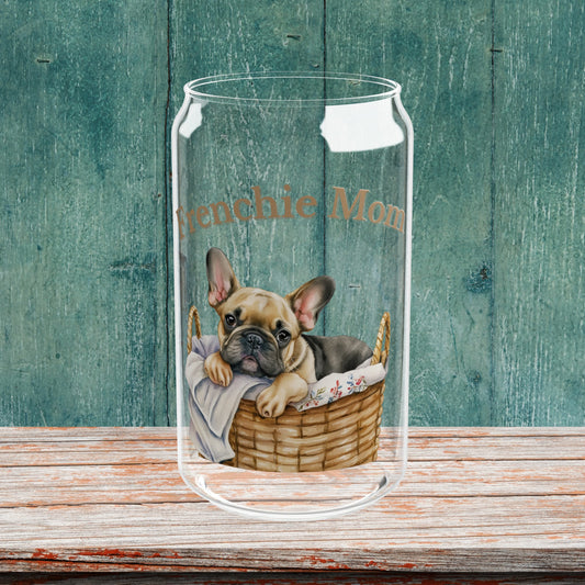 Frenchie Mom Glass Tumbler 16oz, Pet Owner Gift, Dog Lover Unique Mug