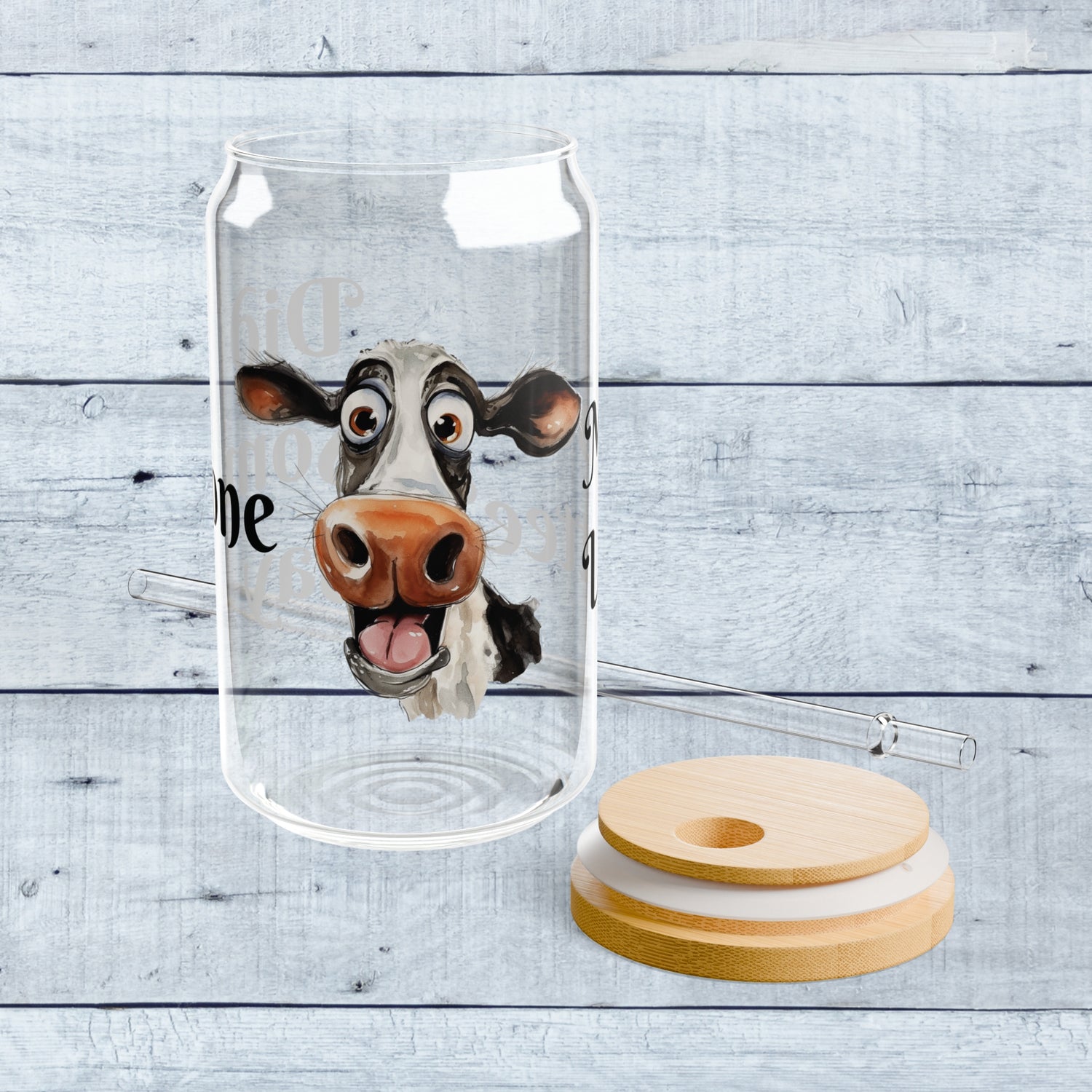 Did Someone Say MOO Lattee with Funny Cow on Glass Tumbler 16oz with lid and straw