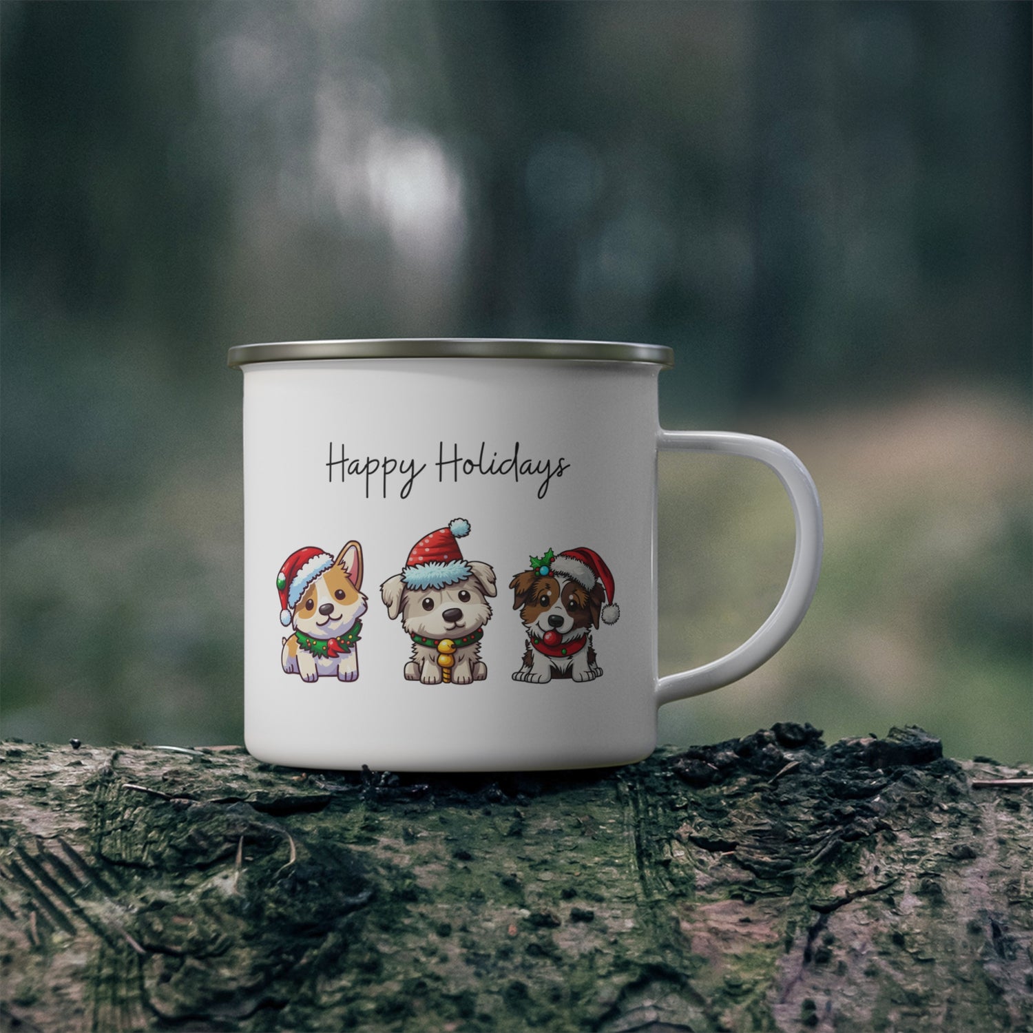 Puppies Happy Holiday Enamel Camping Mug