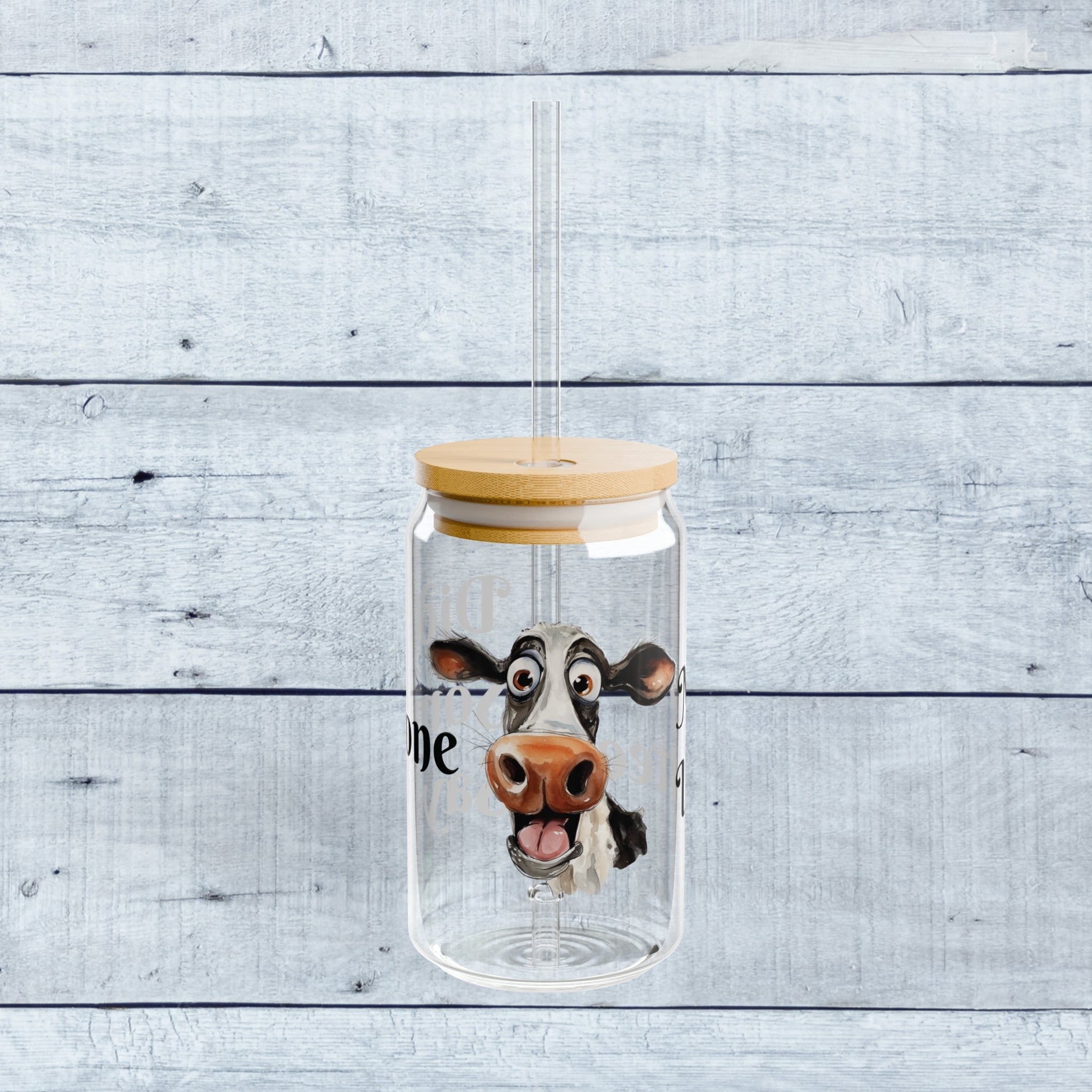 Did Someone Say MOO Lattee with Funny Cow on Glass Tumbler 16oz with lid and straw