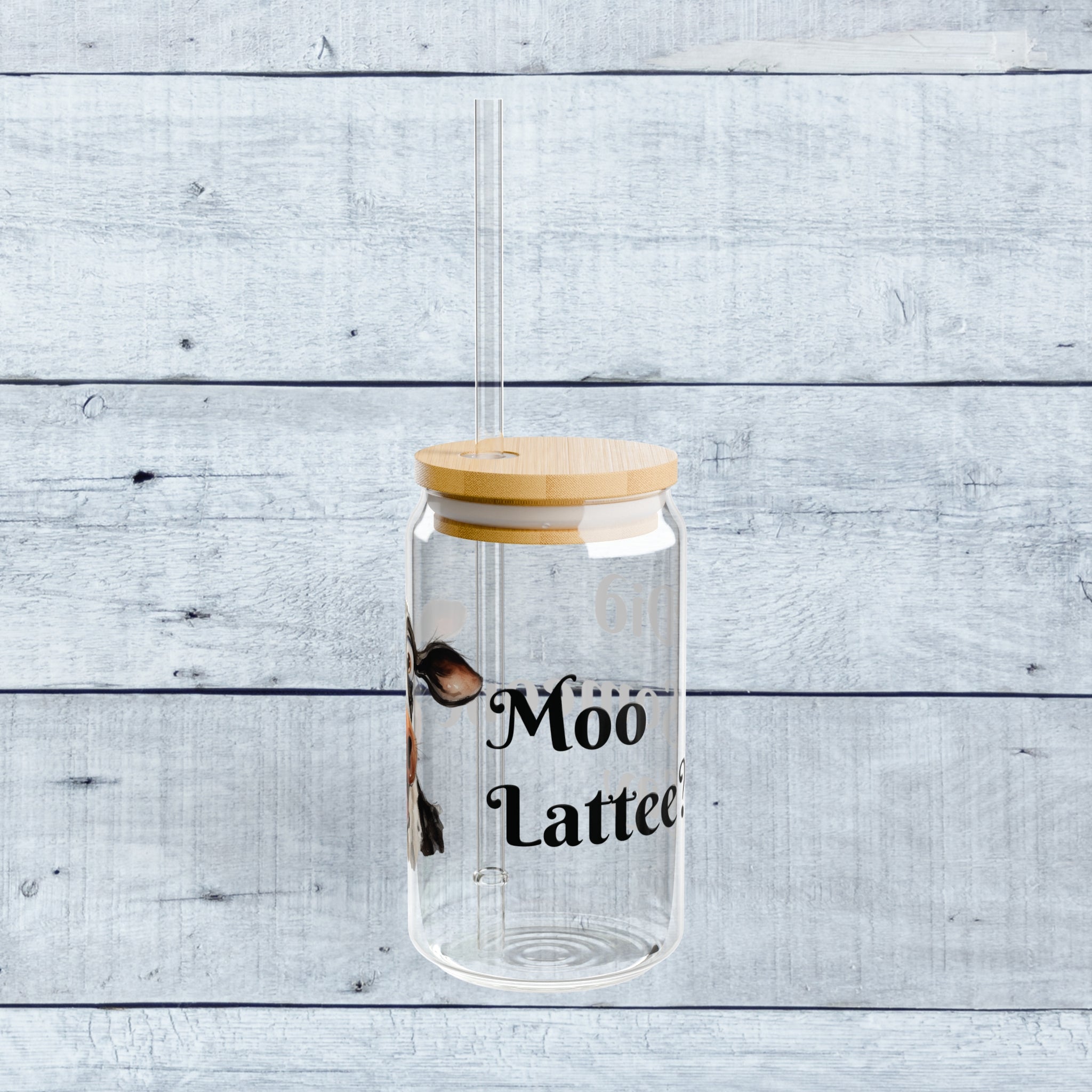 Did Someone Say MOO Lattee with Funny Cow on Glass Tumbler 16oz with lid and straw