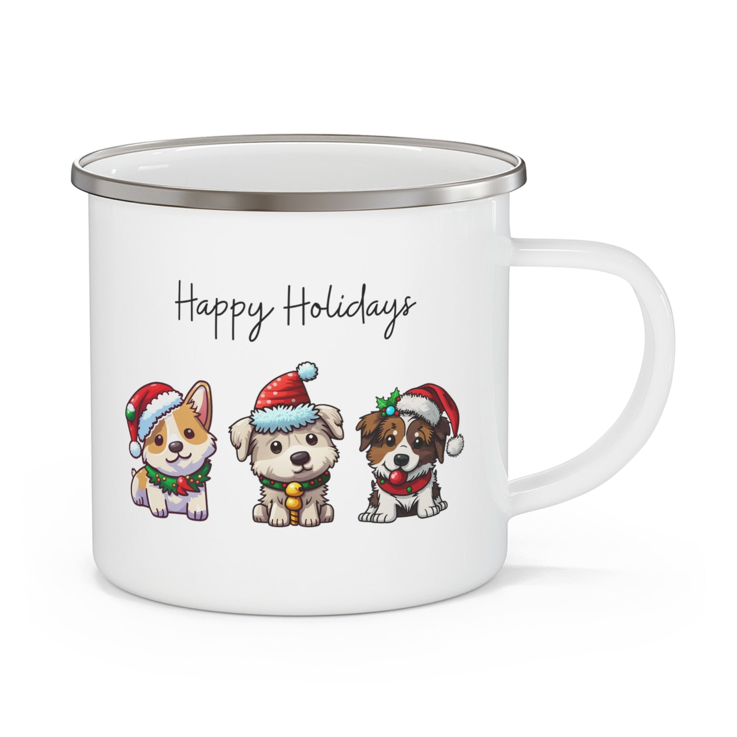 Puppies Happy Holiday Enamel Camping Mug