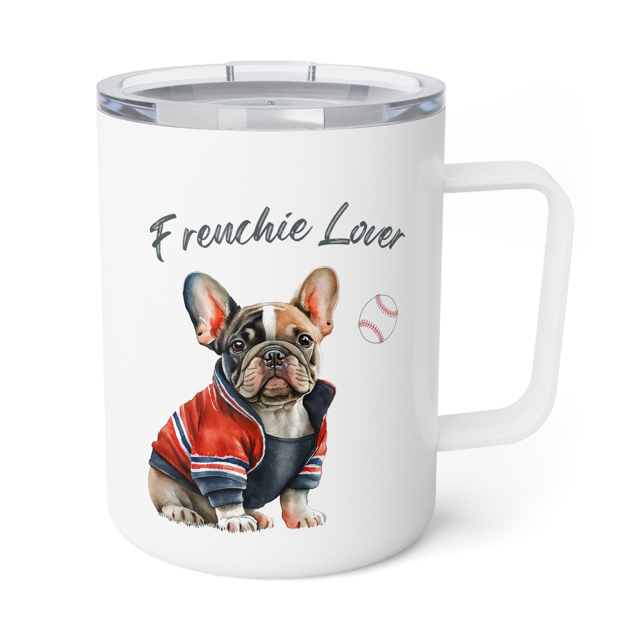 Frenchie Lover Mug with Baseball Insulated Coffee Mug, 10oz  for hot and cold drinks