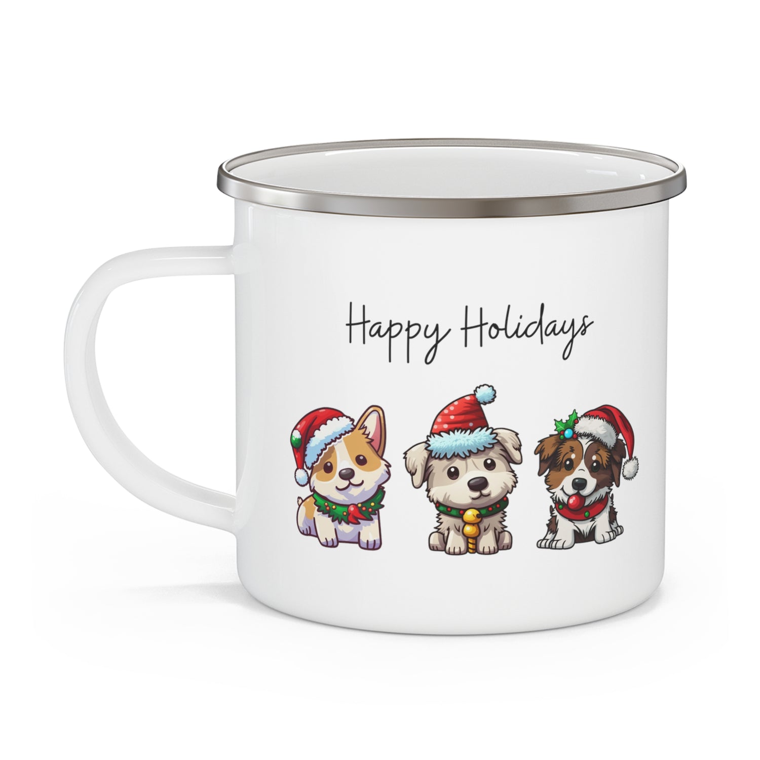 Puppies Happy Holiday Enamel Camping Mug