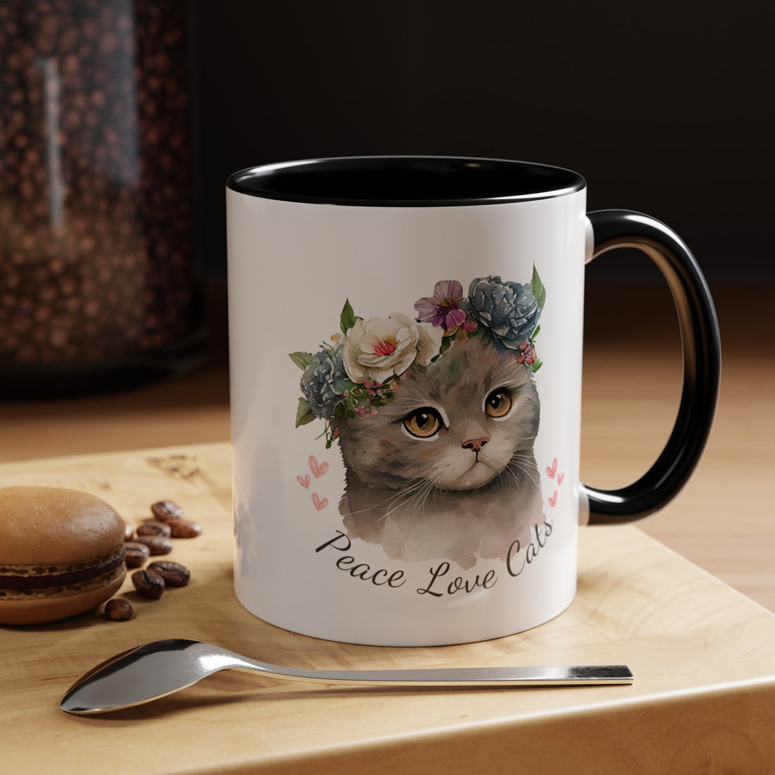 Peace Love Cats Classic Ceramic Coffee Mug, 11oz Multi Colors for Cat Lovers