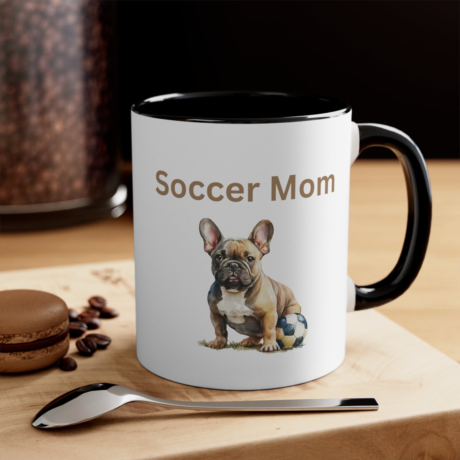 Soccer Mom with  French Bull Dog Multi-Color Coffee Mug for Dog Lovers Dog Mom Pet Owner Soccer Mom Gift for Her