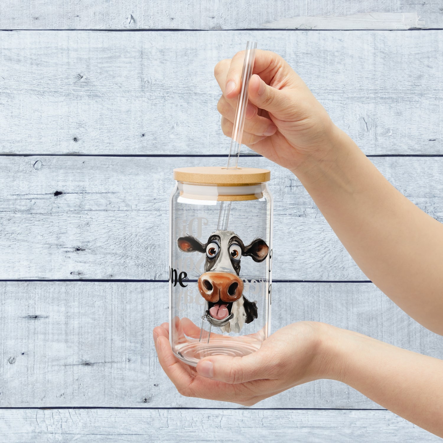 Did Someone Say MOO Lattee with Funny Cow on Glass Tumbler 16oz with lid and straw