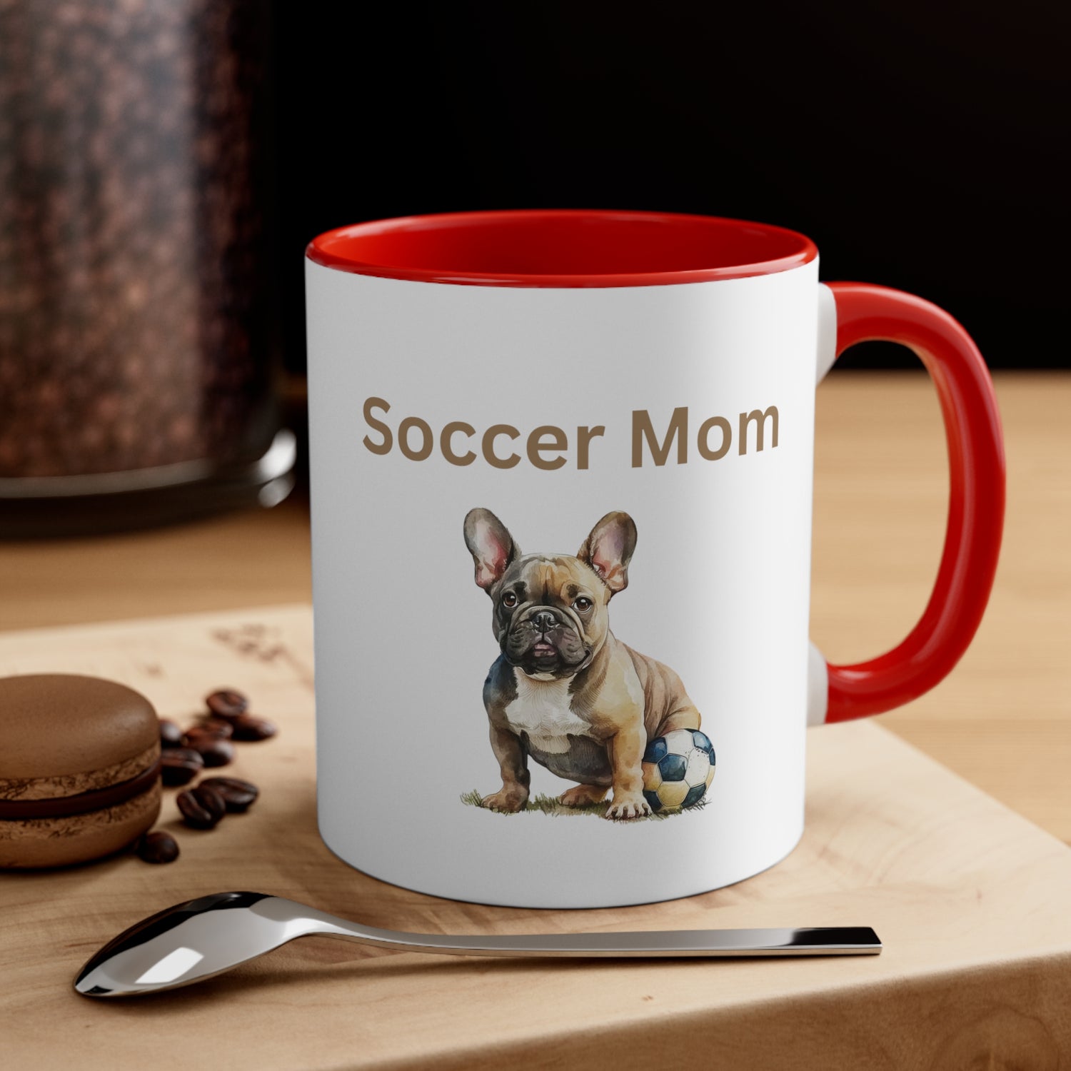 Soccer Mom with  French Bull Dog Multi-Color Coffee Mug for Dog Lovers Dog Mom Pet Owner Soccer Mom Gift for Her