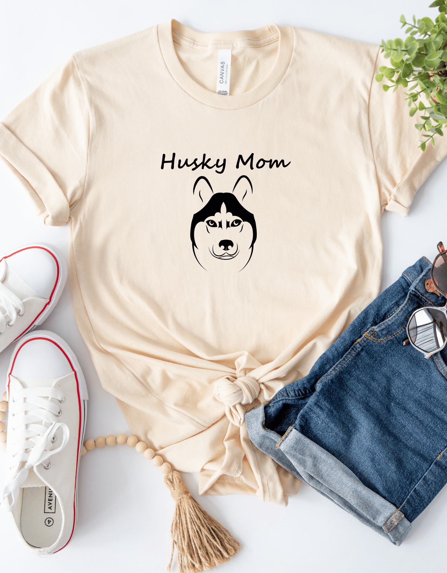 Husky Dog Mom T-shirt - Bella Canvas 3001U Women&