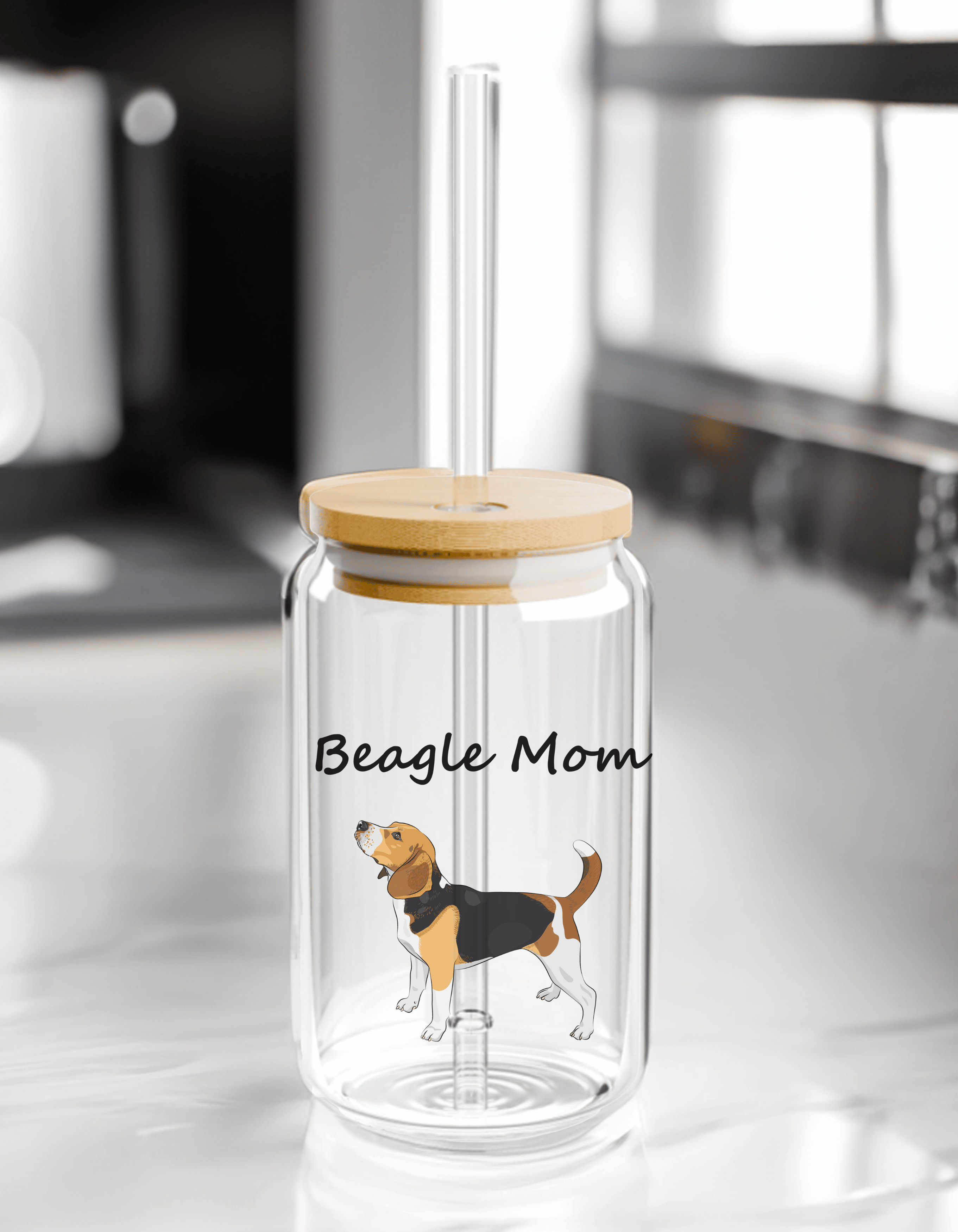 Custom Beagle Pup on Glass Tumbler, Sipper Glass, 16oz, gifts for Dog Lovers, Pet Owners, Dog People, Beagle Lover, Gift for Her, Gift for Him