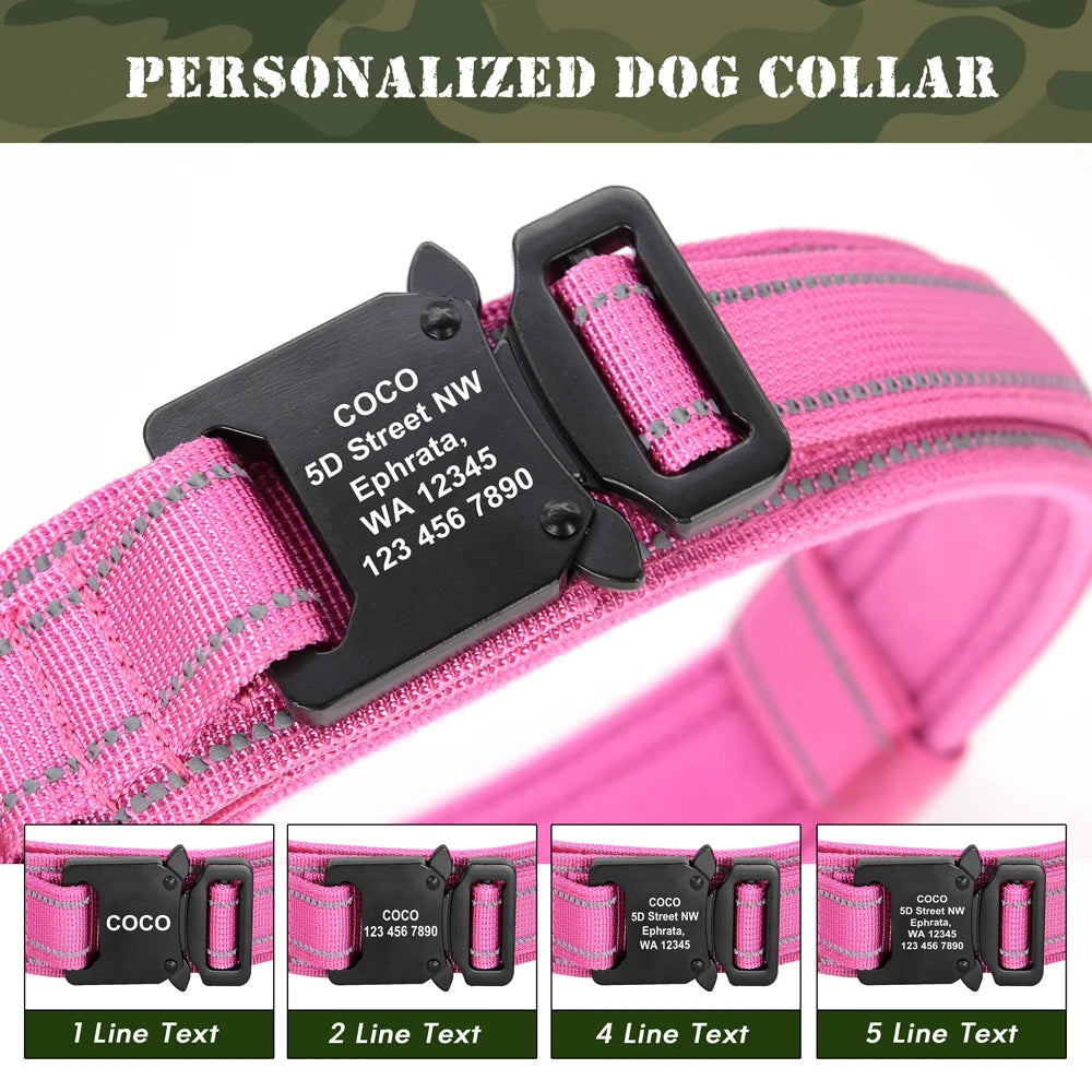 Military Tactical Dog Collar – Custom Engraved Nylon Reflective Collar for Small, Medium &amp; Large Dogs