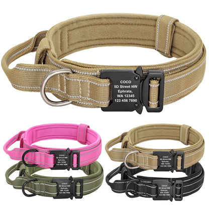 Military Tactical Dog Collar – Custom Engraved Nylon Reflective Collar for Small, Medium &amp; Large Dogs