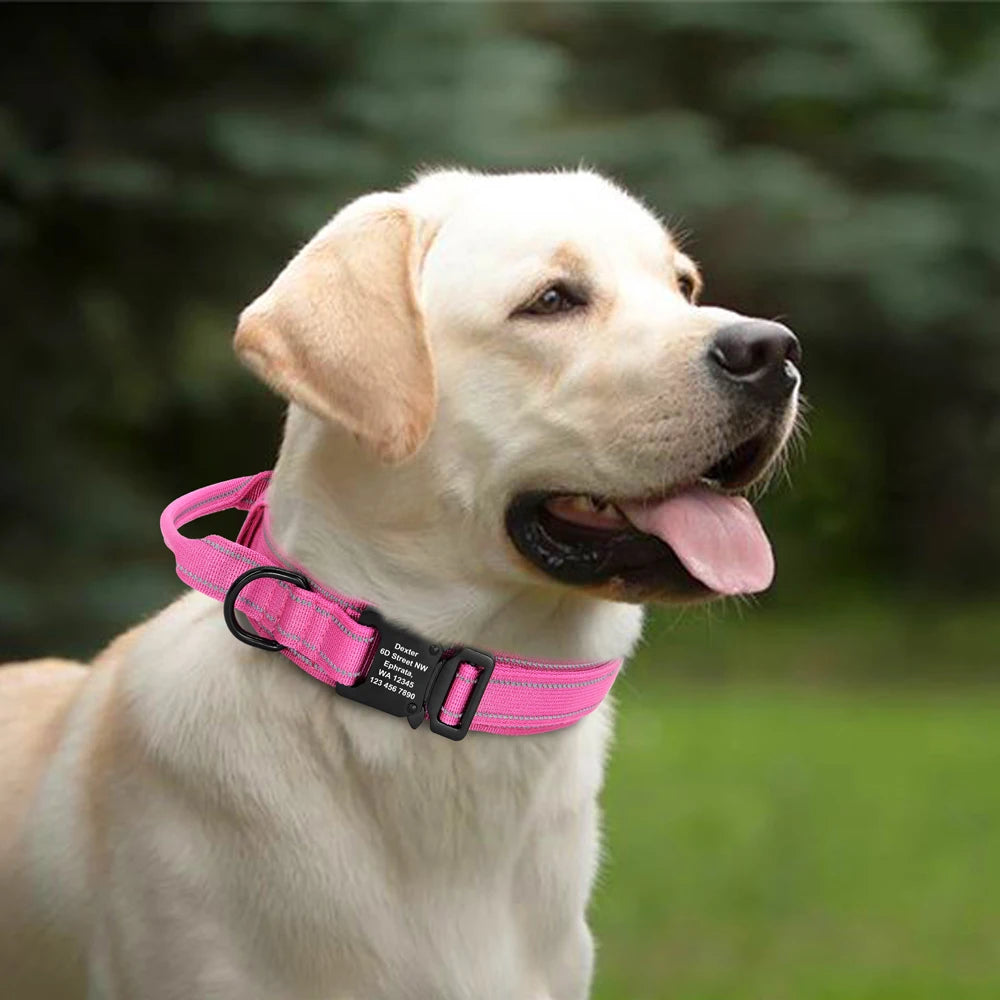 Military Tactical Dog Collar – Custom Engraved Nylon Reflective Collar for Small, Medium &amp; Large Dogs