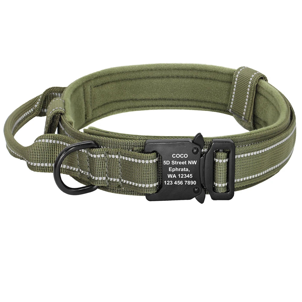 Military Tactical Dog Collar – Custom Engraved Nylon Reflective Collar for Small, Medium &amp; Large Dogs