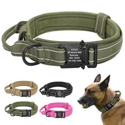 Military Tactical Dog Collar – Custom Engraved Nylon Reflective Collar for Small, Medium &amp; Large Dogs