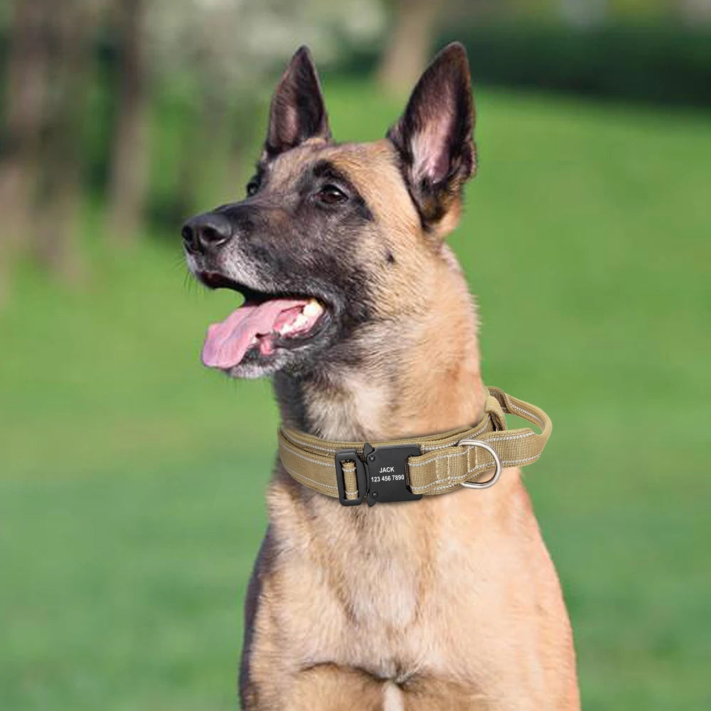 Military Tactical Dog Collar – Custom Engraved Nylon Reflective Collar for Small, Medium &amp; Large Dogs