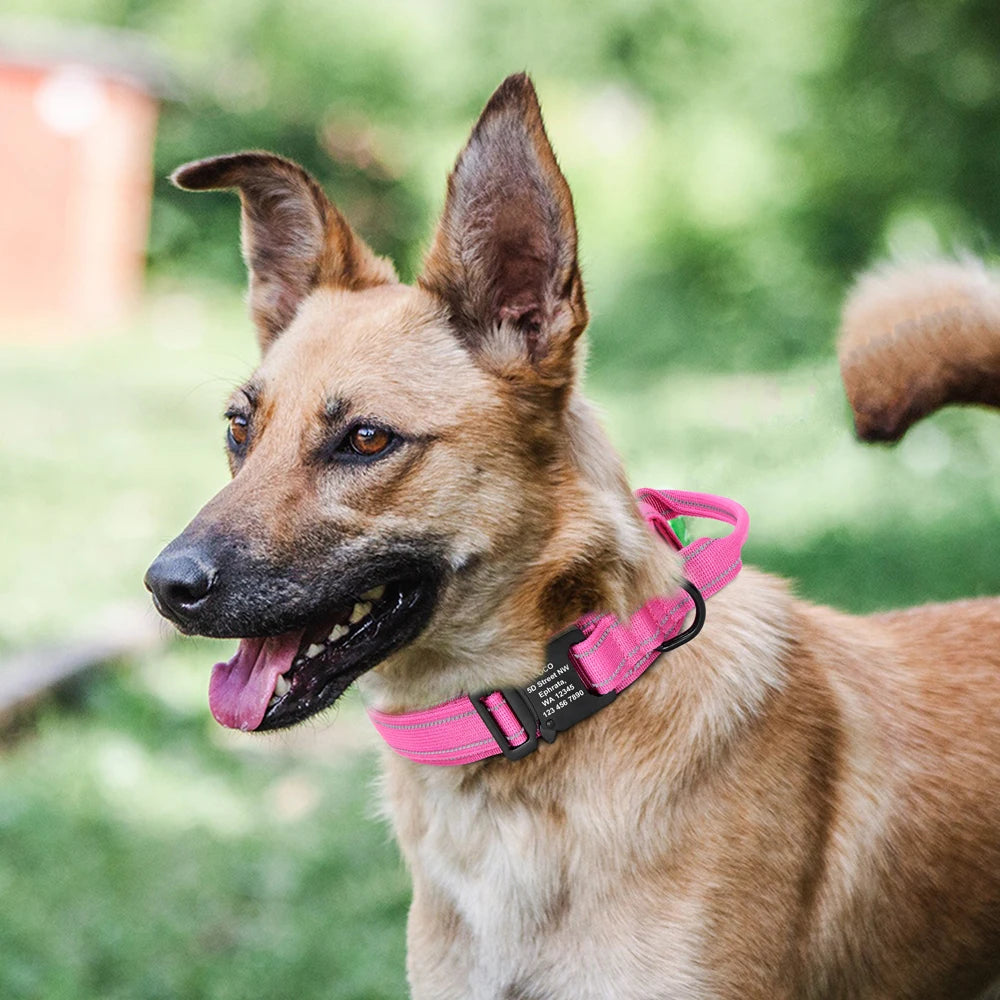 Military Tactical Dog Collar – Custom Engraved Nylon Reflective Collar for Small, Medium &amp; Large Dogs