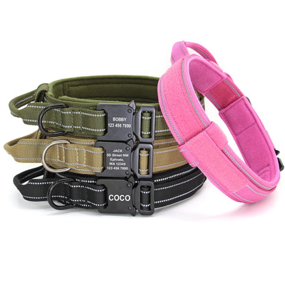 Military Tactical Dog Collar – Custom Engraved Nylon Reflective Collar for Small, Medium &amp; Large Dogs