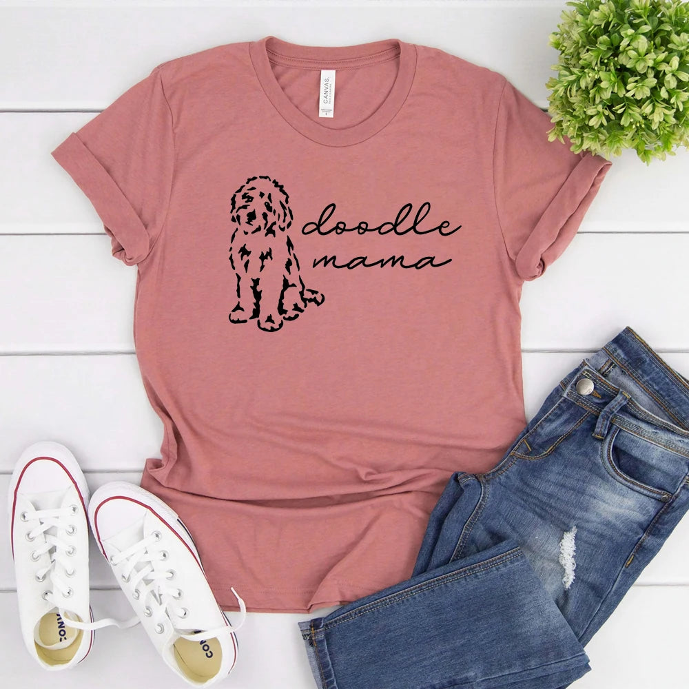 Doodle Mama T-Shirt Goldendoodle Shirt Funny Goldendoodle Mom Shirts Cute Dog Lover Tees Women Casual Tops