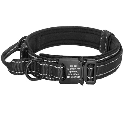 Military Tactical Dog Collar – Custom Engraved Nylon Reflective Collar for Small, Medium &amp; Large Dogs