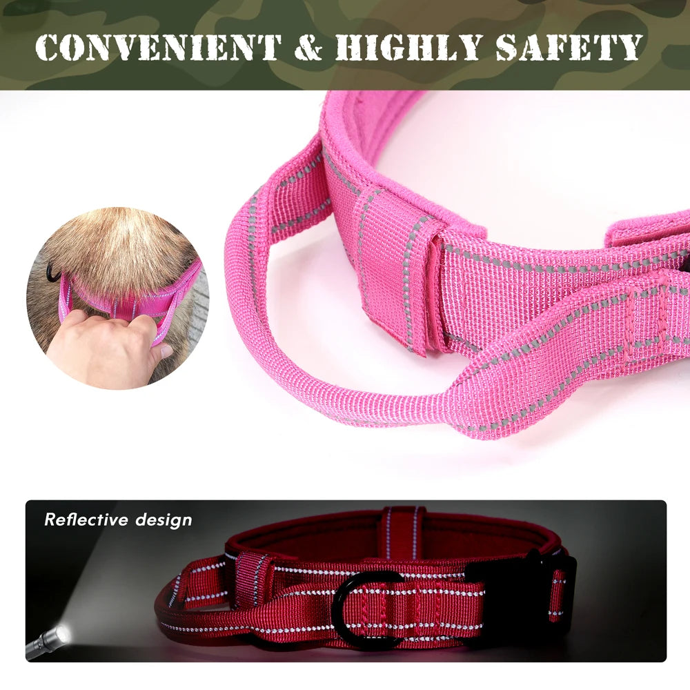 Military Tactical Dog Collar – Custom Engraved Nylon Reflective Collar for Small, Medium &amp; Large Dogs