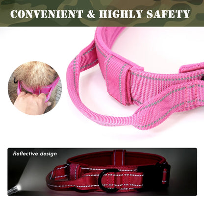 Military Tactical Dog Collar – Custom Engraved Nylon Reflective Collar for Small, Medium &amp; Large Dogs