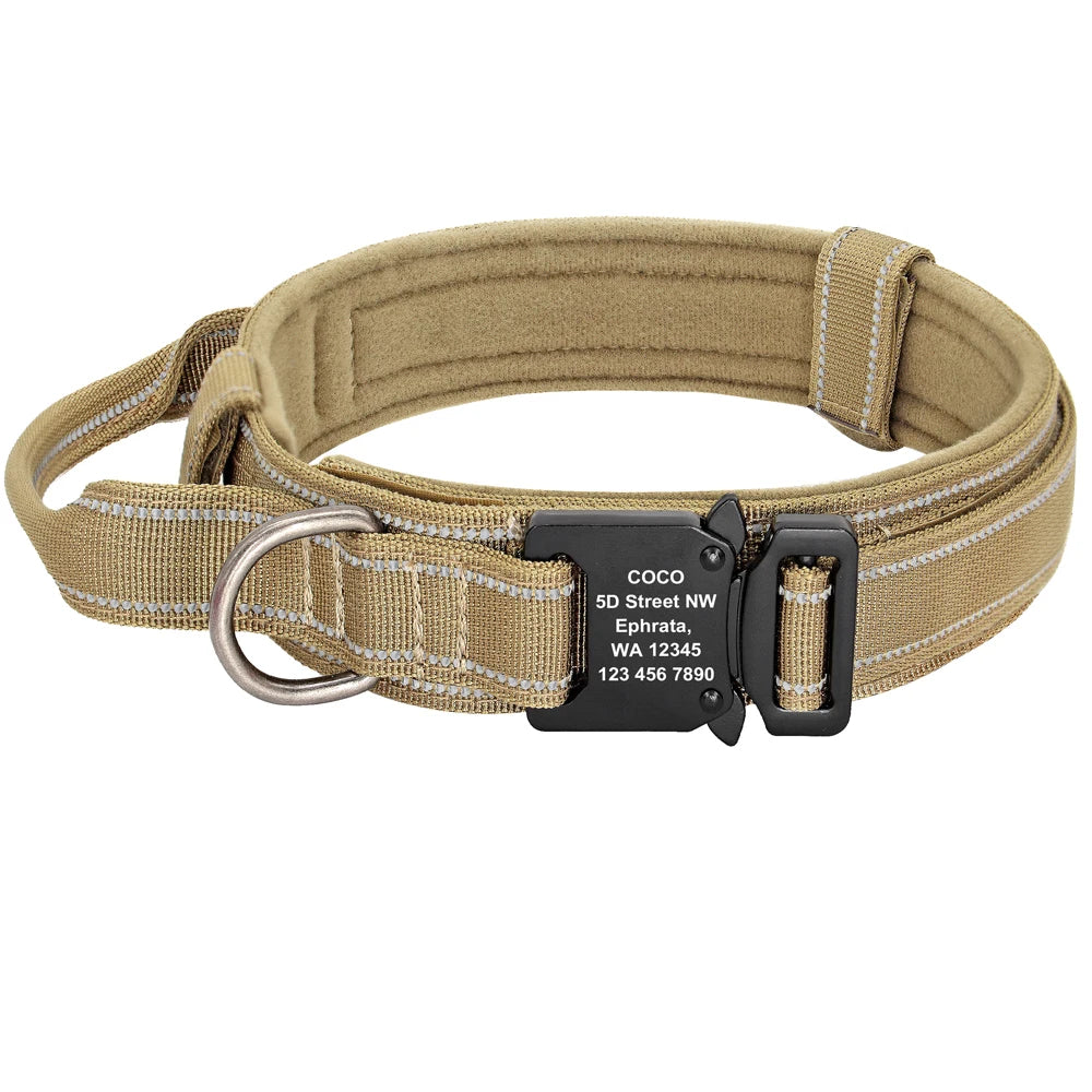 Military Tactical Dog Collar – Custom Engraved Nylon Reflective Collar for Small, Medium &amp; Large Dogs