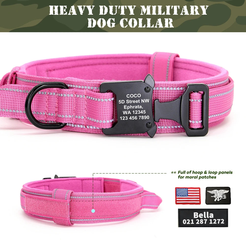 Military Tactical Dog Collar – Custom Engraved Nylon Reflective Collar for Small, Medium &amp; Large Dogs