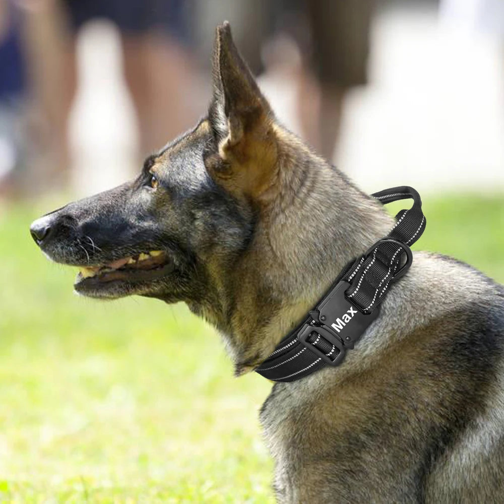 Military Tactical Dog Collar – Custom Engraved Nylon Reflective Collar for Small, Medium &amp; Large Dogs