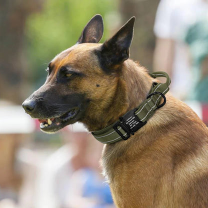 Military Tactical Dog Collar – Custom Engraved Nylon Reflective Collar for Small, Medium &amp; Large Dogs