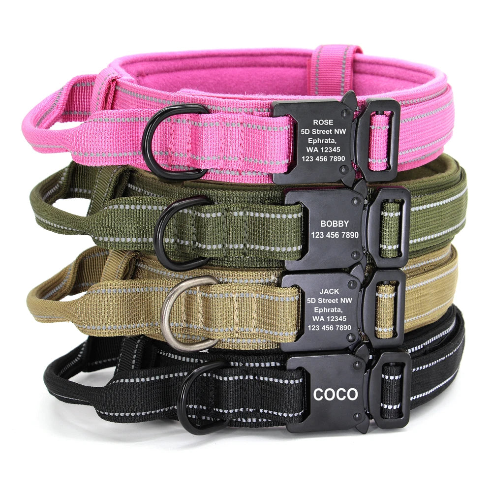 Military Tactical Dog Collar – Custom Engraved Nylon Reflective Collar for Small, Medium &amp; Large Dogs