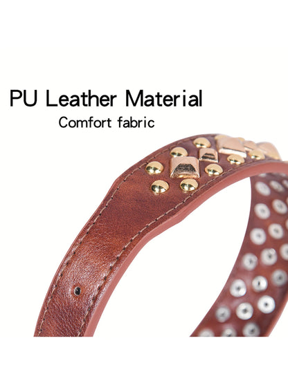 Rivet Leather Dog Collar – Retro Golden Rivet Adjustable Collar for Small, Medium &amp; Large Dogs