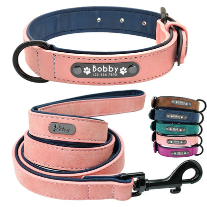 Custom Leather Dog Collar &amp; Leash Set - Personalized Durable Pet Collars for Small, Medium, &amp; Large Dogs