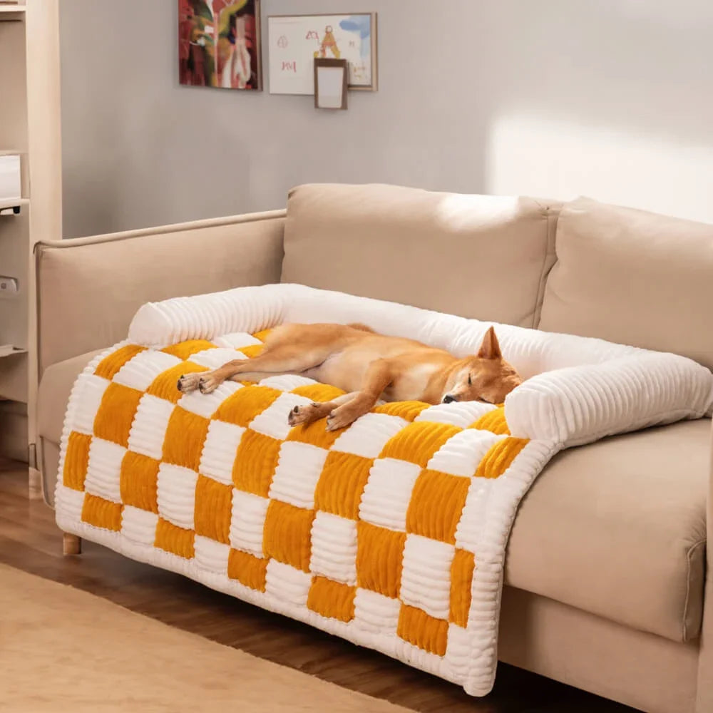 Luxury Plush Dog Bed Couch Cover for Large Dogs &amp; Cats - Warm Nest Bed with Cushion &amp; Long Blanket