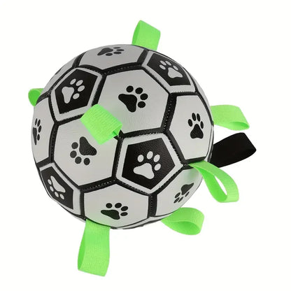 Durable Football Design Dog Chew Toy | Interactive Training &amp; Teeth Cleaning Ball with Straps