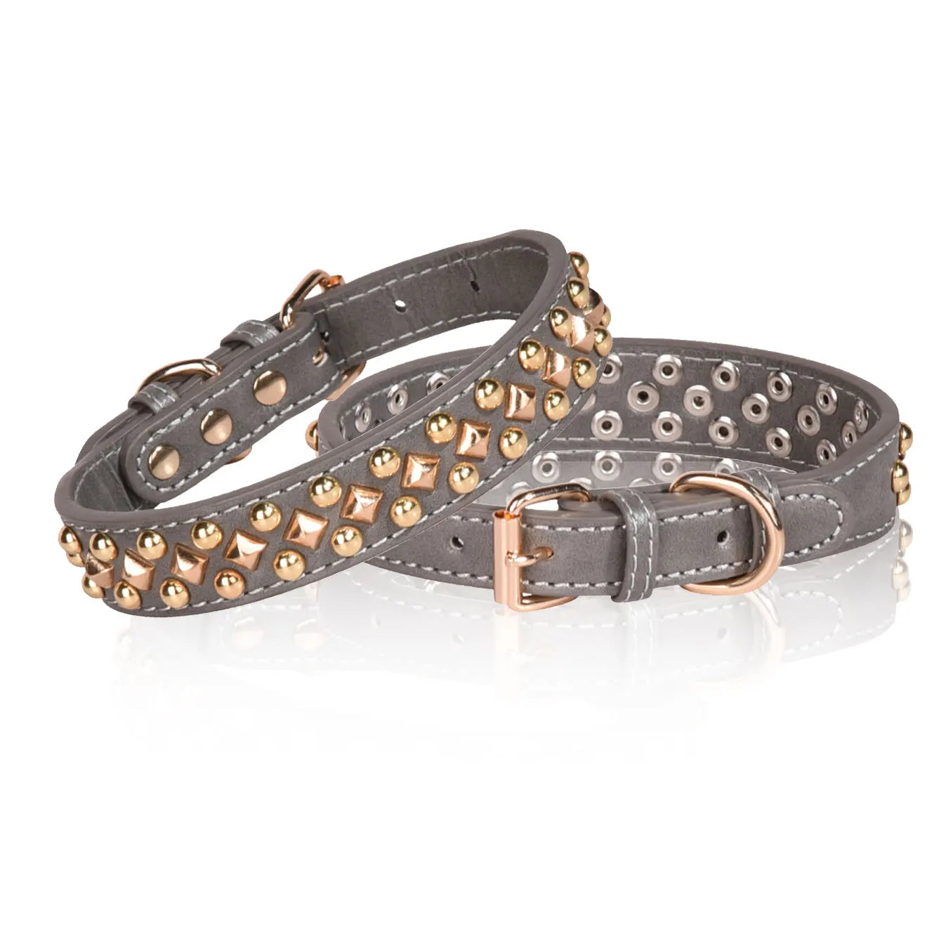 Rivet Leather Dog Collar – Retro Golden Rivet Adjustable Collar for Small, Medium &amp; Large Dogs