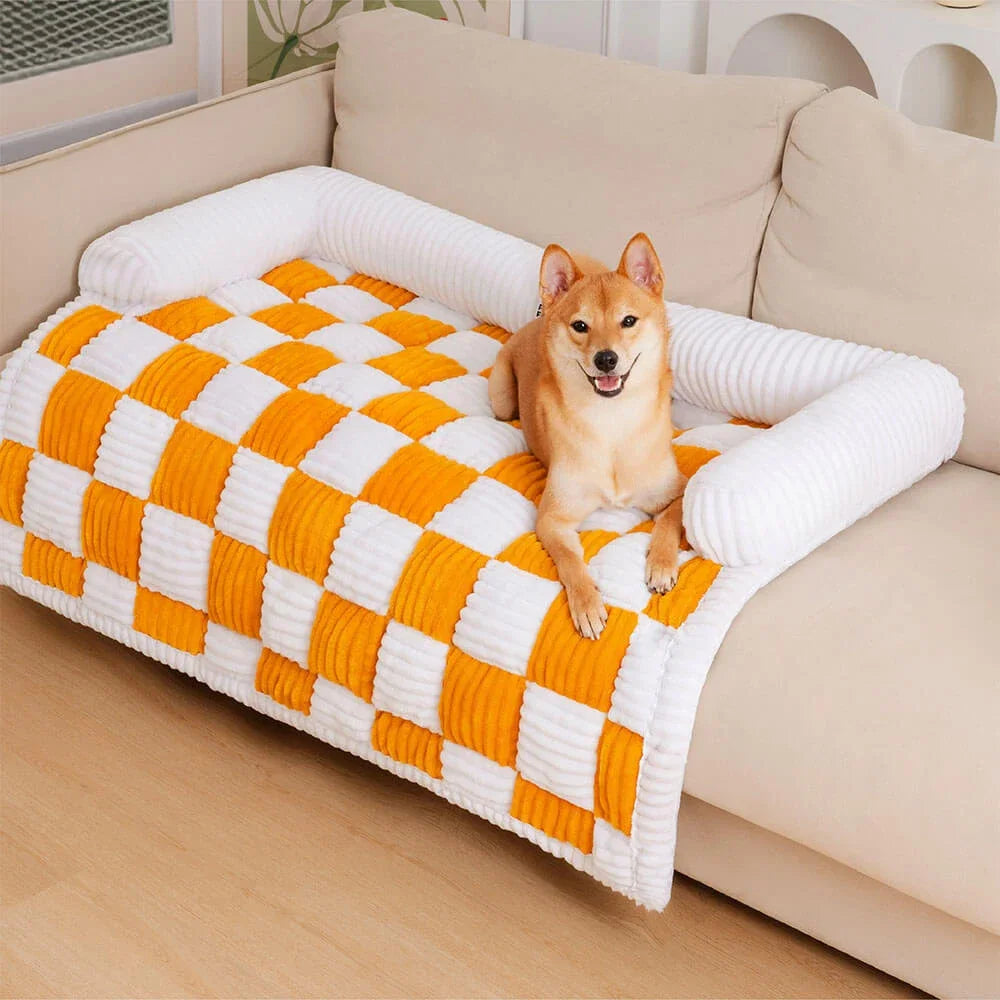 Luxury Plush Dog Bed Couch Cover for Large Dogs &amp; Cats - Warm Nest Bed with Cushion &amp; Long Blanket