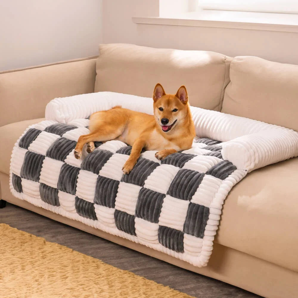 Luxury Plush Dog Bed Couch Cover for Large Dogs &amp; Cats - Warm Nest Bed with Cushion &amp; Long Blanket