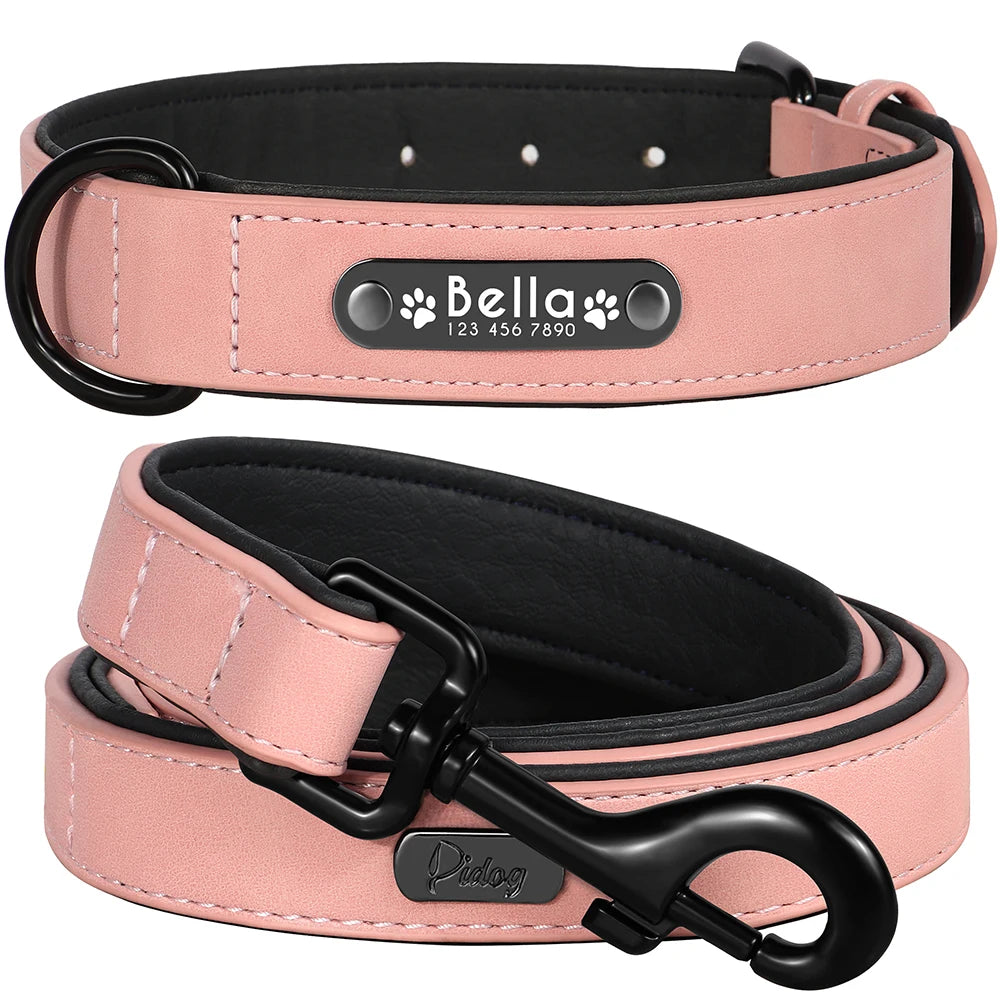 Custom Leather Dog Collar &amp; Leash Set - Personalized Durable Pet Collars for Small, Medium, &amp; Large Dogs