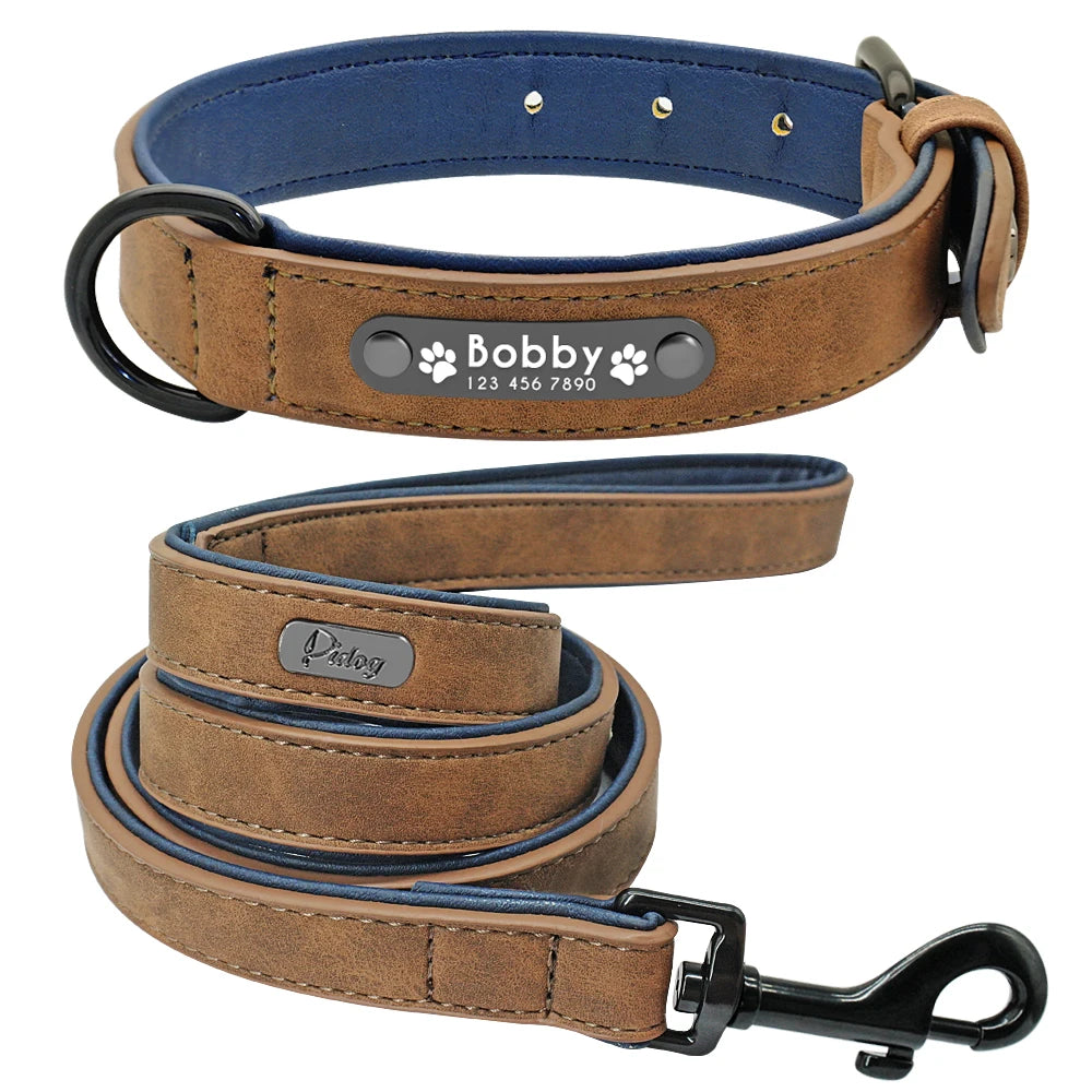 Custom Leather Dog Collar &amp; Leash Set - Personalized Durable Pet Collars for Small, Medium, &amp; Large Dogs