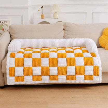 Luxury Plush Dog Bed Couch Cover for Large Dogs &amp; Cats - Warm Nest Bed with Cushion &amp; Long Blanket