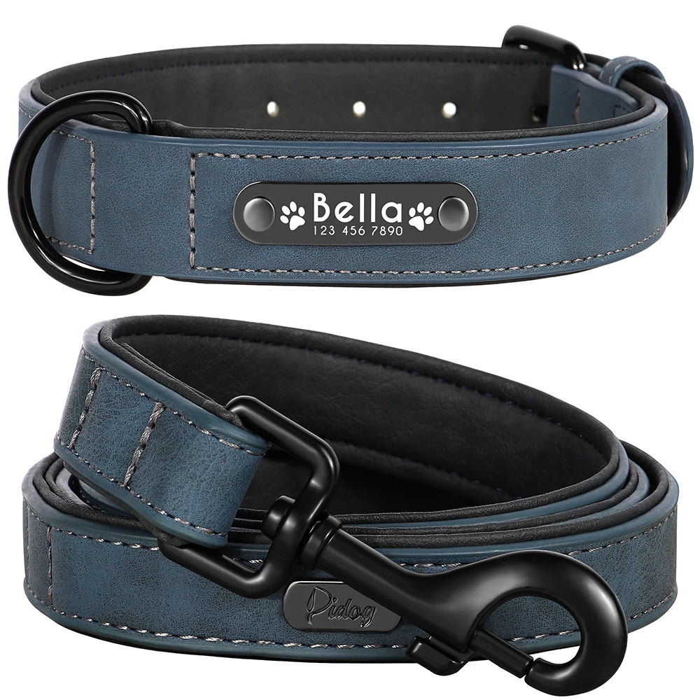 Custom Leather Dog Collar &amp; Leash Set - Personalized Durable Pet Collars for Small, Medium, &amp; Large Dogs