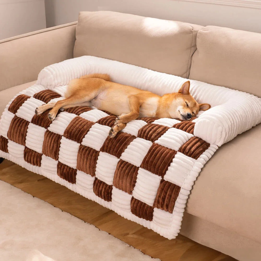 Luxury Plush Dog Bed Couch Cover for Large Dogs &amp; Cats - Warm Nest Bed with Cushion &amp; Long Blanket