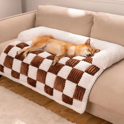 Luxury Plush Dog Bed Couch Cover for Large Dogs &amp; Cats - Warm Nest Bed with Cushion &amp; Long Blanket