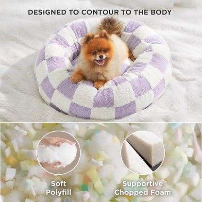 Luxury Plush Soft Non-Slip Pet Bed – Round, Cute Pattern | Removable &amp; Washable Cat and Dog Bed Large and Small Beds