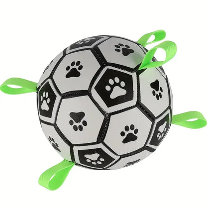 Durable Football Design Dog Chew Toy | Interactive Training &amp; Teeth Cleaning Ball with Straps