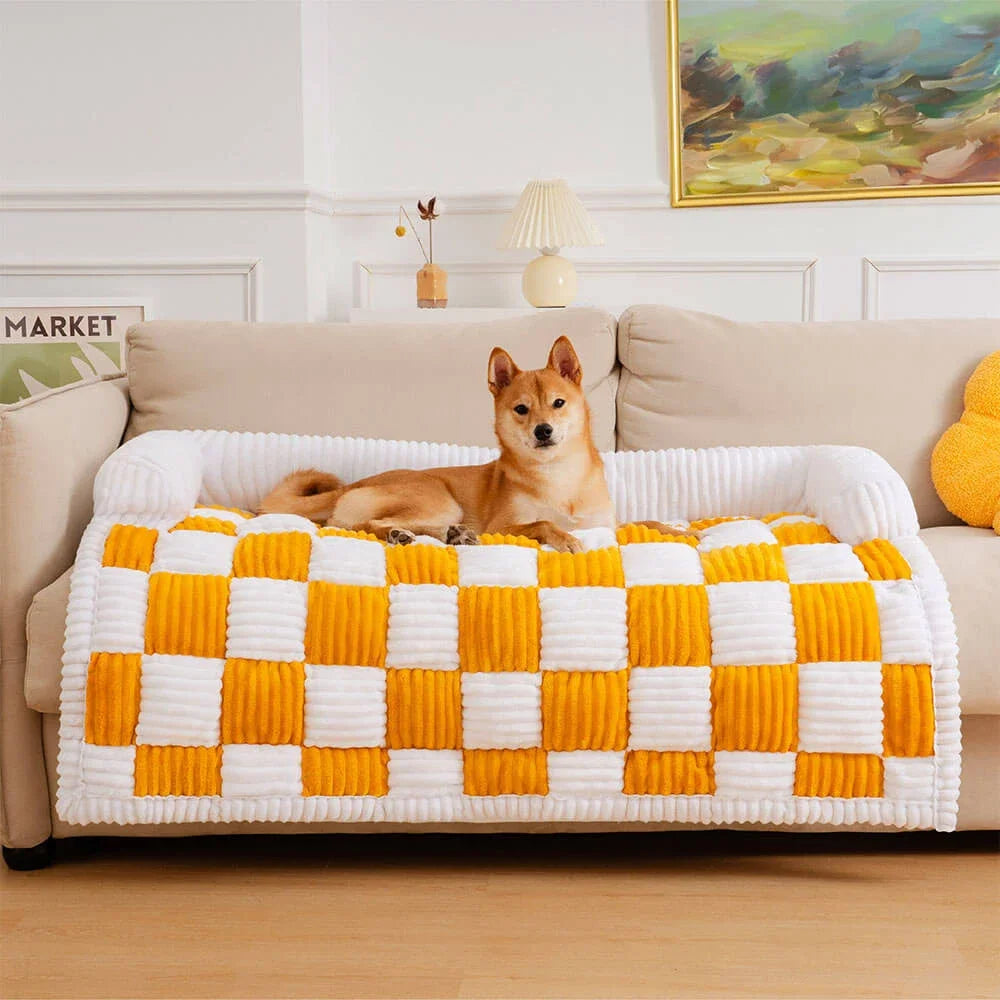 Luxury Plush Dog Bed Couch Cover for Large Dogs &amp; Cats - Warm Nest Bed with Cushion &amp; Long Blanket