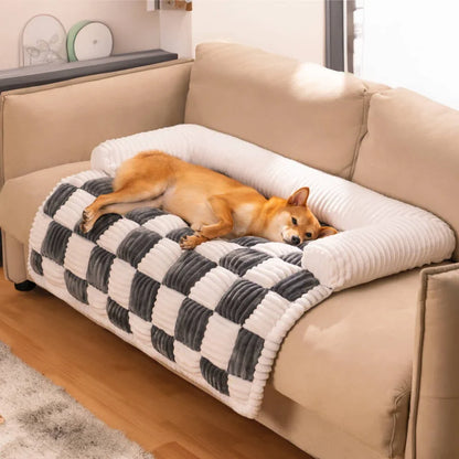 Luxury Plush Dog Bed Couch Cover for Large Dogs &amp; Cats - Warm Nest Bed with Cushion &amp; Long Blanket