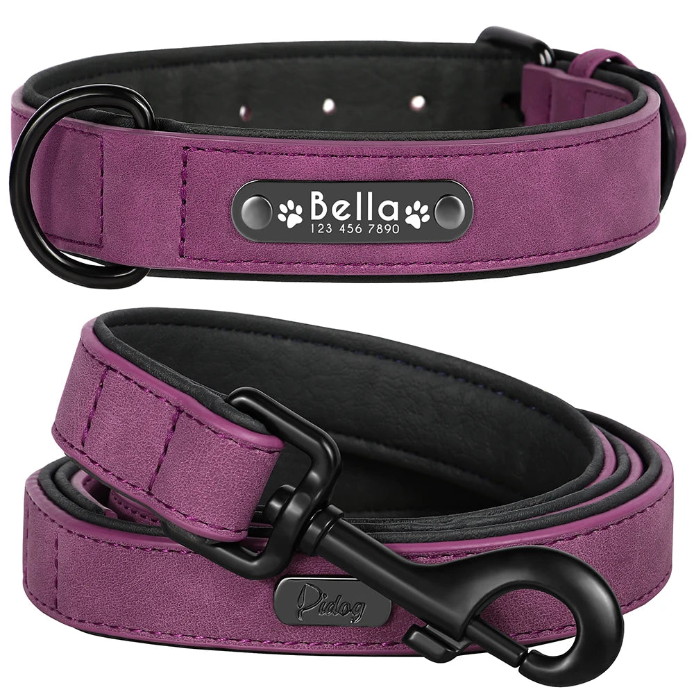 Custom Leather Dog Collar &amp; Leash Set - Personalized Durable Pet Collars for Small, Medium, &amp; Large Dogs